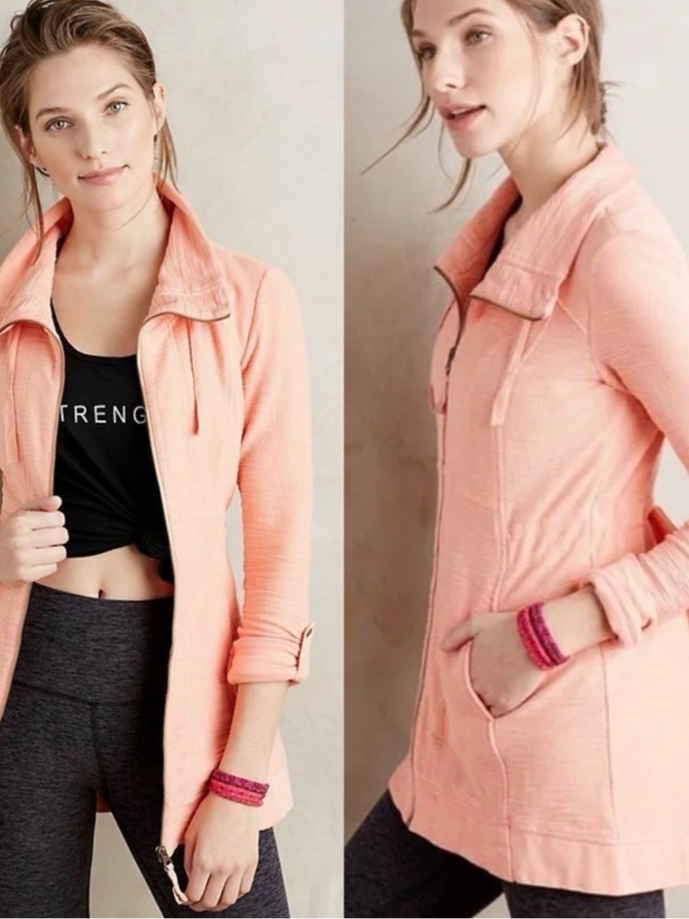 Saturday Sunday Peach Utility Zip-Front Jacket with Stand Collar